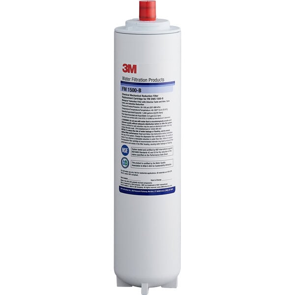 A white 3M Water Filtration Products cylinder with a red cap and label.