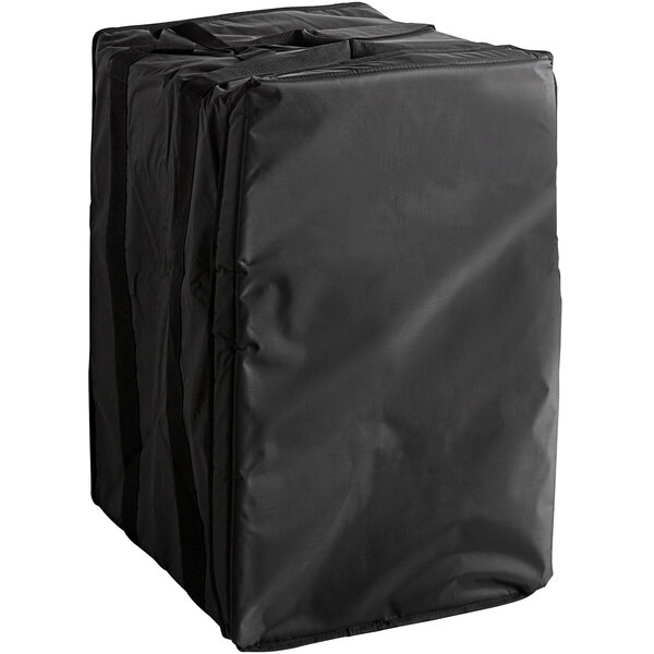 A black American Metalcraft Deluxe pizza delivery bag with a zipper.
