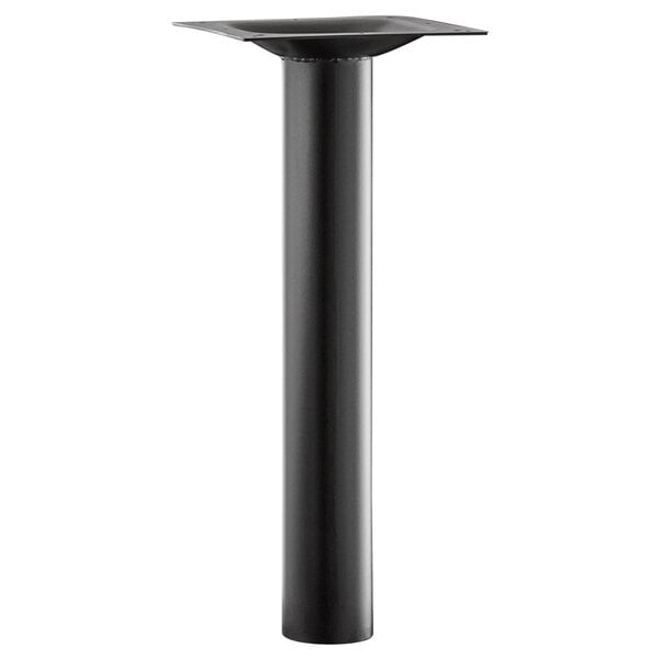 A black metal cylindrical table base column with a square top.