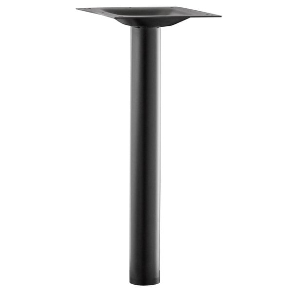 A black metal cylindrical table base column.