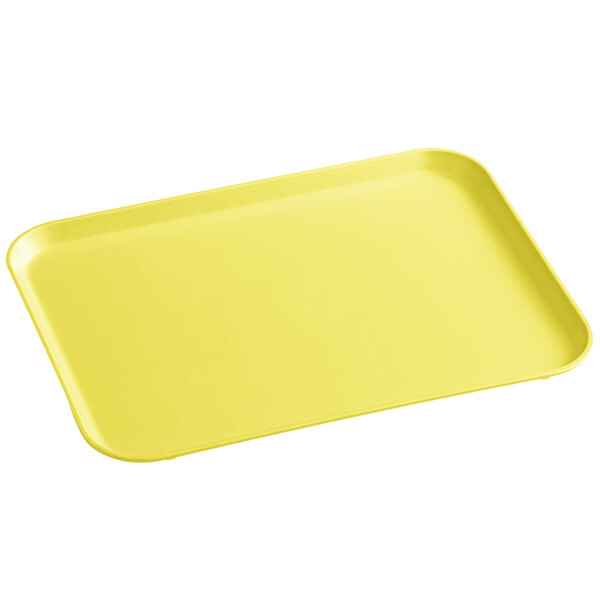 A yellow rectangular MFG Tray cafeteria tray.