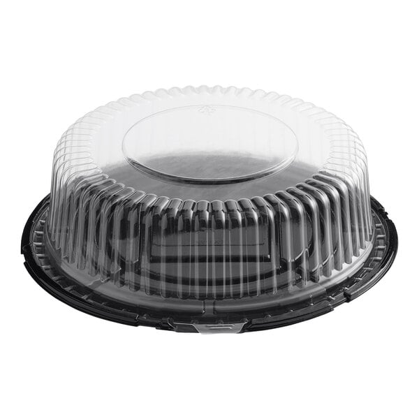 A Choice plastic cake display container with a clear lid.