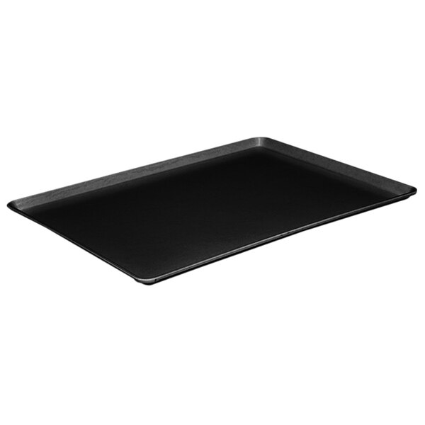 A black rectangular MFG Tray low profile dietary tray.