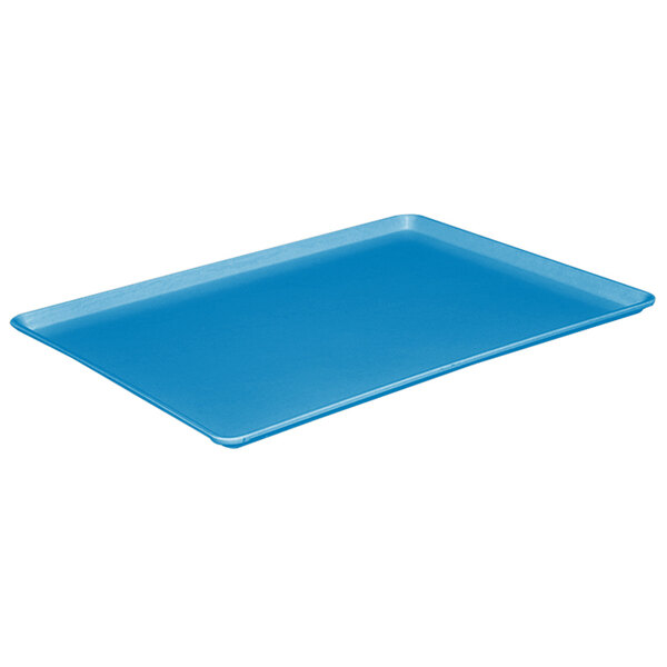 A sky blue rectangular MFG Tray on a white background.