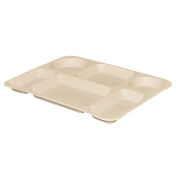 A cream rectangular tray with six compartments.