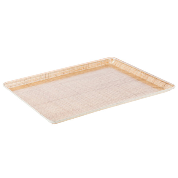 A MFG Tray rattan fiberglass rectangular dietary tray with a white border.