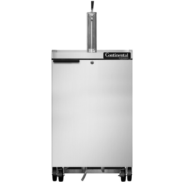 A stainless steel Continental Refrigerator beer dispenser with a single tap.