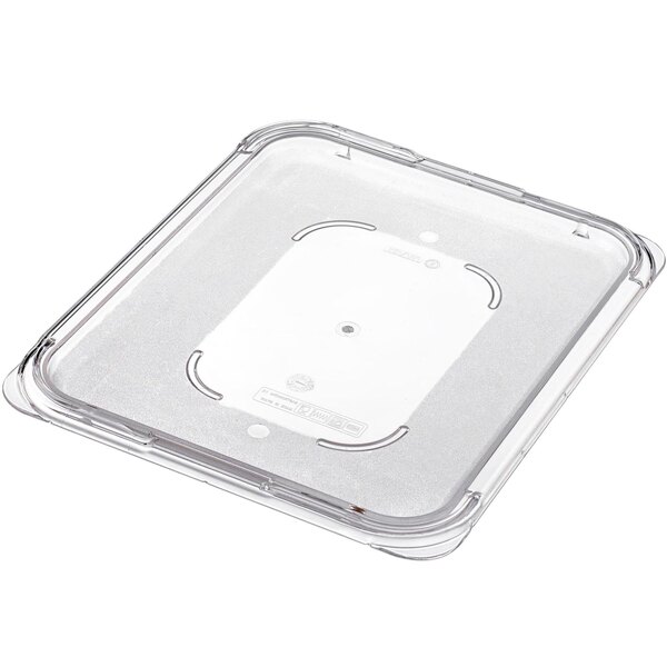 An Araven clear polycarbonate lid on a clear plastic container.