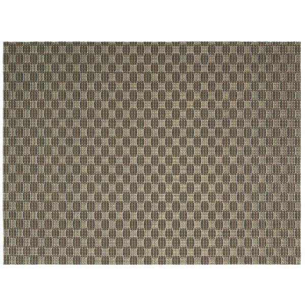 A bronze honeycomb woven vinyl rectangle placemat with a pattern of squares and rectangles.