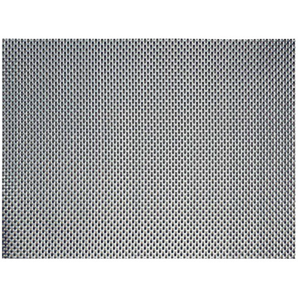A woven vinyl rectangle placemat in a cocoa basketweave pattern with a black and white grid.