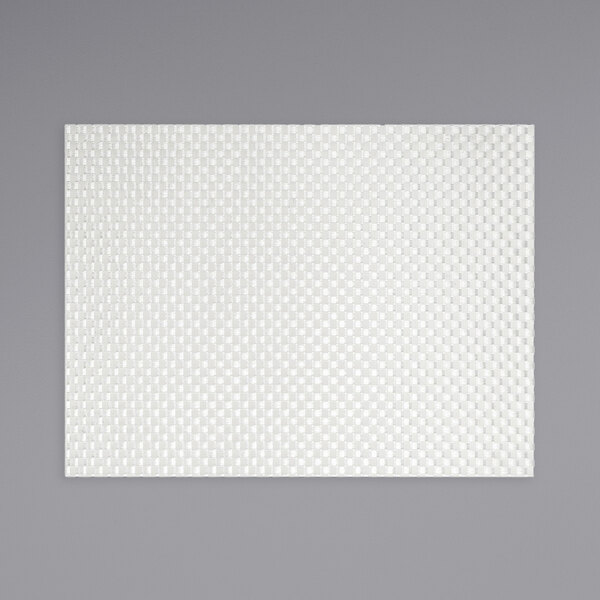 A white rectangular Metroweave woven vinyl placemat with a basketweave pattern.