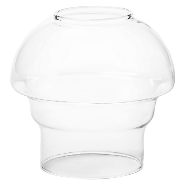 A clear glass globe with a round bottom and a lid.
