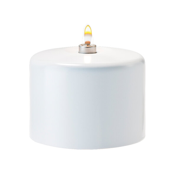 A white cylinder with a flame inside.