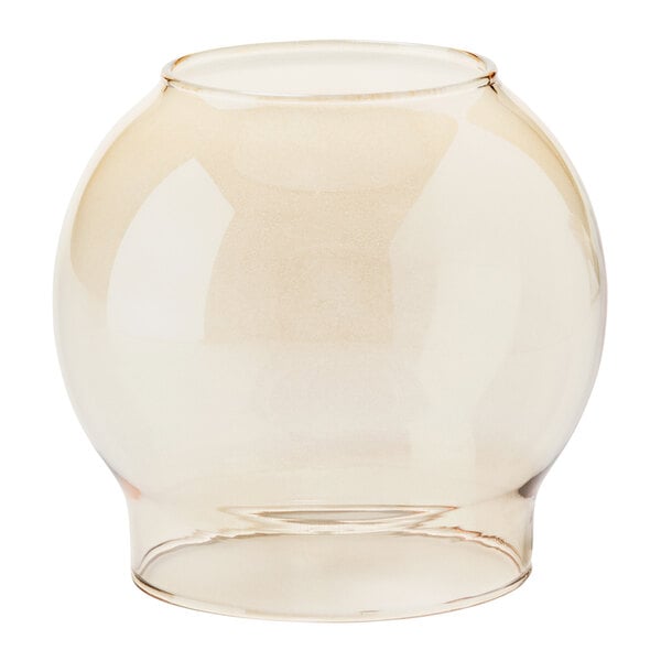 A clear glass globe with a gold rim on a white background.