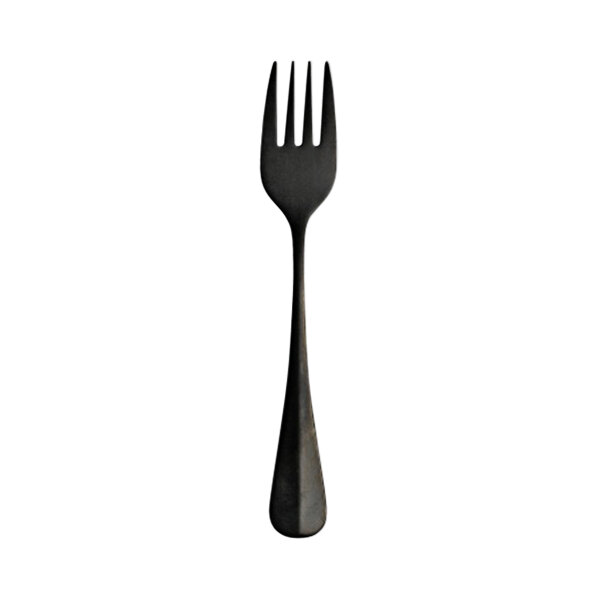 A black fork with a tall handle.