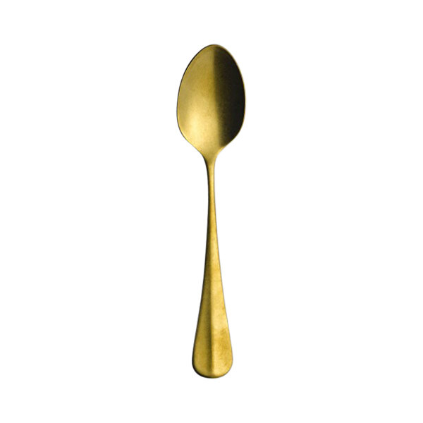 A gold Sola stainless steel coffee spoon.