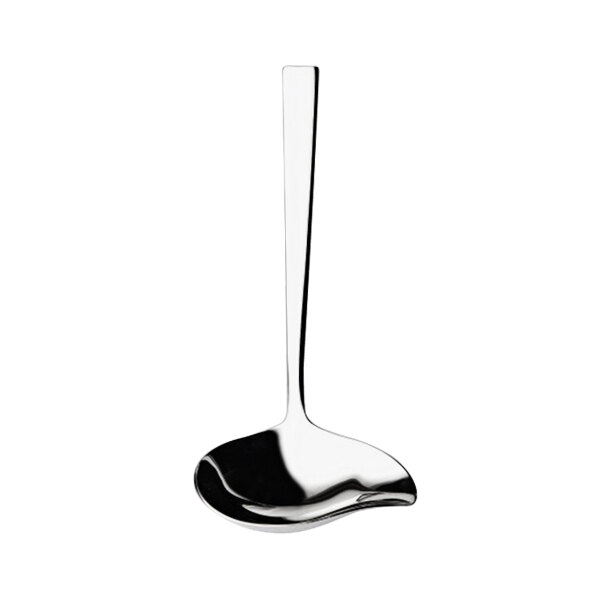 A Sola stainless steel sauce ladle with a long handle.