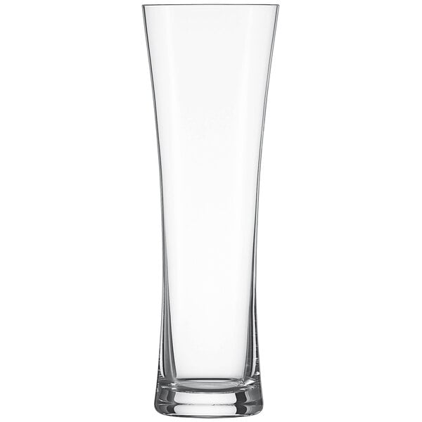 A Schott Zwiesel Beer Basic small wheat beer glass with a clear bottom on a white background.