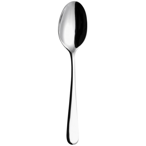 A Sola stainless steel serving spoon with a shiny silver handle.