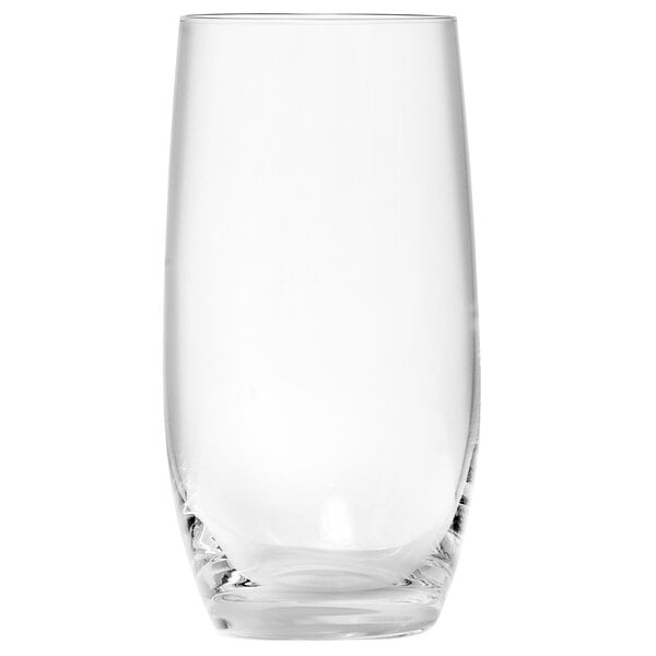 A close-up of a clear Schott Zwiesel longdrink/collins glass.