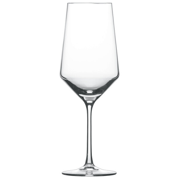 A Schott Zwiesel Pure wine glass with a stem on a white background.