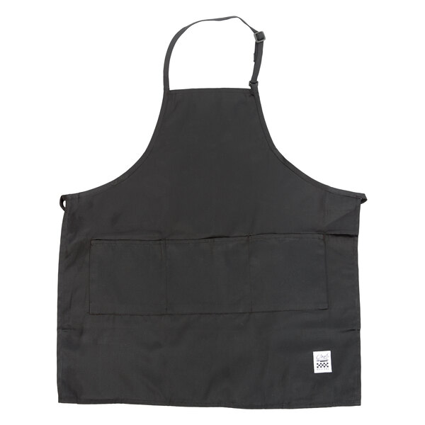 A black Chef Revival apron with 1 pocket and a white logo.