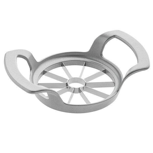 A Westmark cast aluminum apple corer with handles and circular blades.