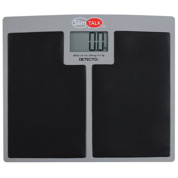 A Cardinal Detecto SlimTALKXL low-profile digital scale with a grey display.