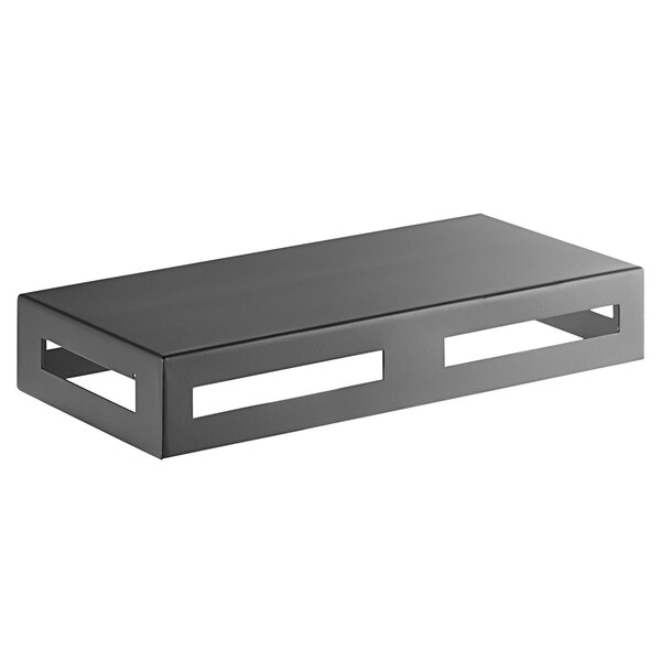 A black metal rectangular multifunctional riser with a square design.
