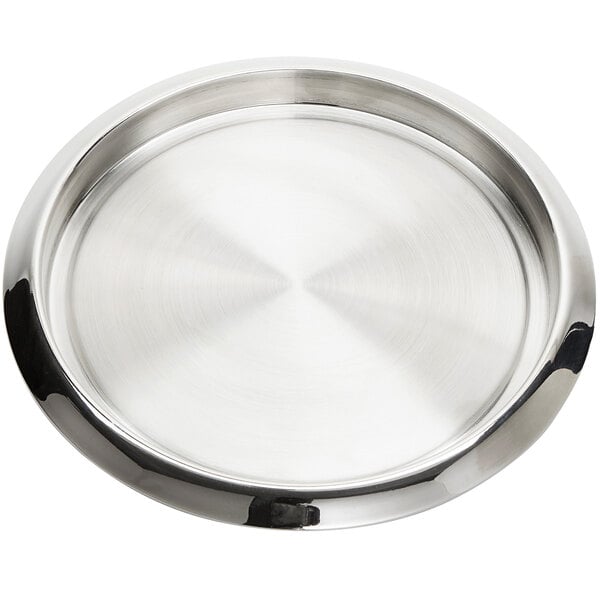 An American Metalcraft stainless steel round bar tray with a circular rim.
