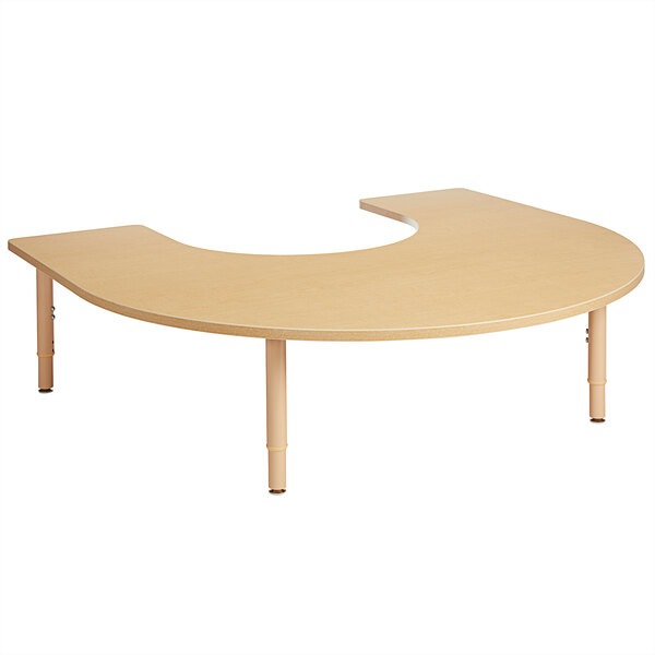A Jonti-Craft Baltic Birch horseshoe-shaped adjustable height table.