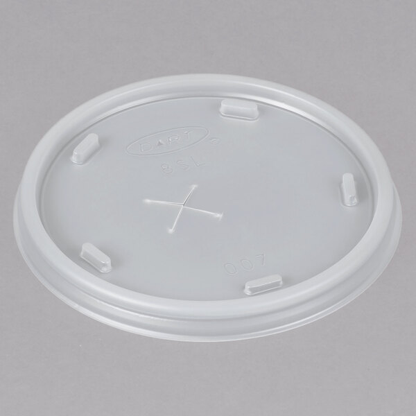 A translucent plastic lid with a straw slot.