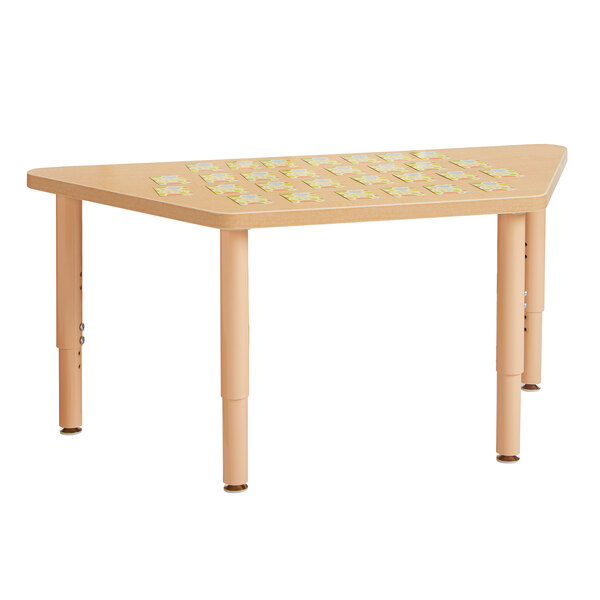 A Jonti-Craft trapezoid table with a yellow top.