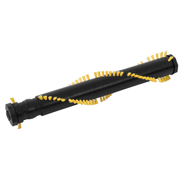 A black and yellow Sanitaire True Balance brush roll with yellow bristles.