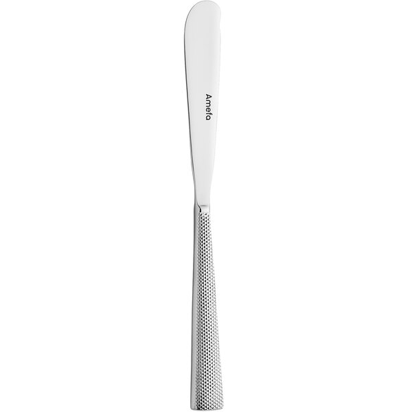 An Amefa stainless steel butter knife with a perforated silver handle.