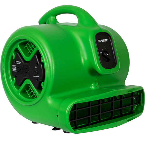 A green XPOWER air blower with black accents.