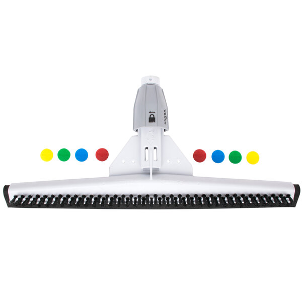 A white Unger SmartFit scrubbing brush and squeegee combo with multicolored circles on the SmartColor system.