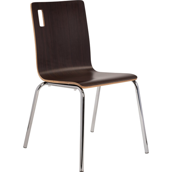 A National Public Seating Bushwick cafe chair with metal legs and an espresso finish.