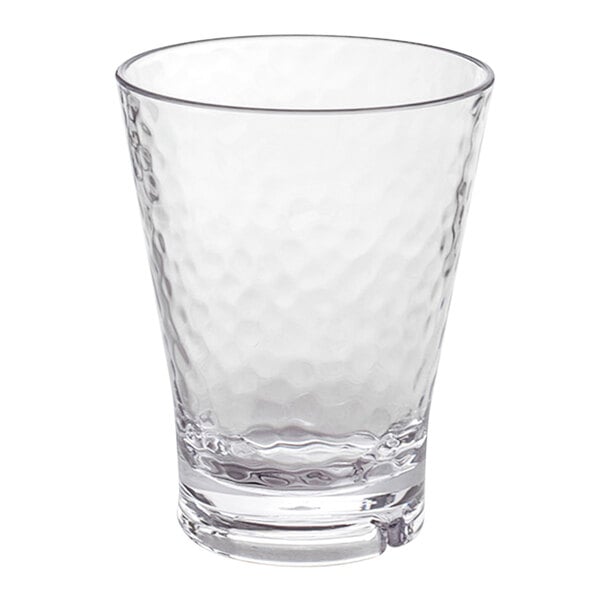 A Front of the House Drinkwise clear plastic double rocks glass with a textured surface.