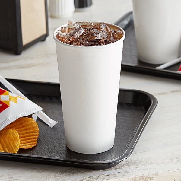 A tray with a white Choice paper cold cup and a drink on it.