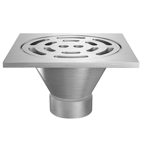 A Zurn stainless steel floor drain with a slotted round grate.