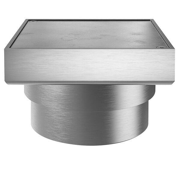 A Zurn stainless steel square floor drain with a square metal top.