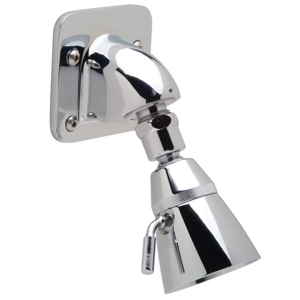 A Zurn chrome plated wall mounted shower head.