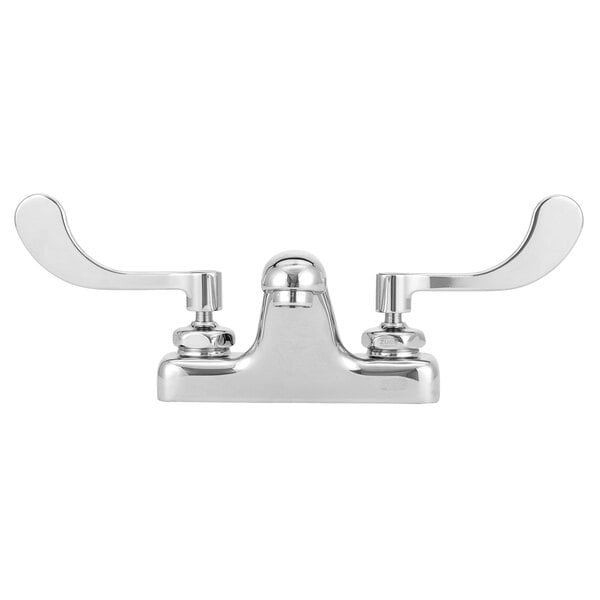 A Zurn deck-mount faucet with wrist handles and a 4 1/4" cast spout in chrome.
