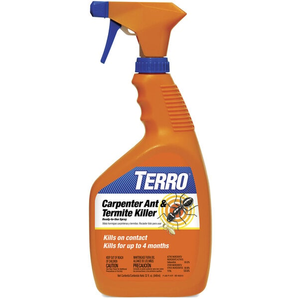 A close-up of a Terro spray bottle of Carpenter Ant and Termite Killer.