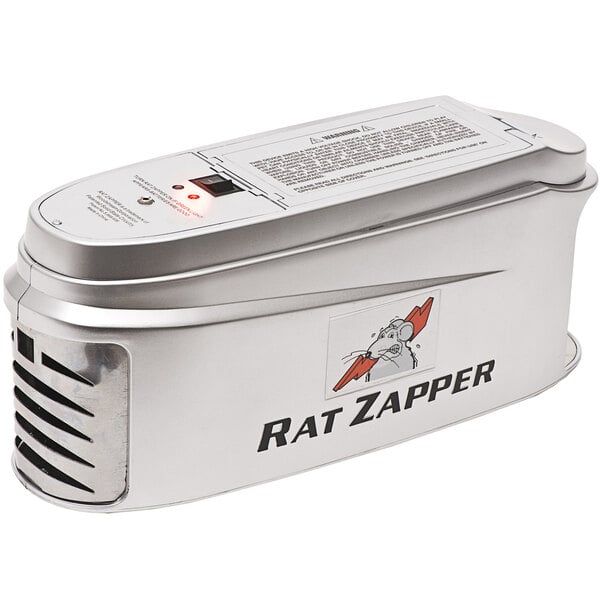 A silver rectangular Victor Pest Rat Zapper Ultra with a red light.