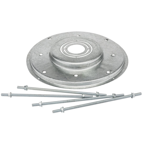 A Zurn metal drain stabilizer plate with screws and nuts.