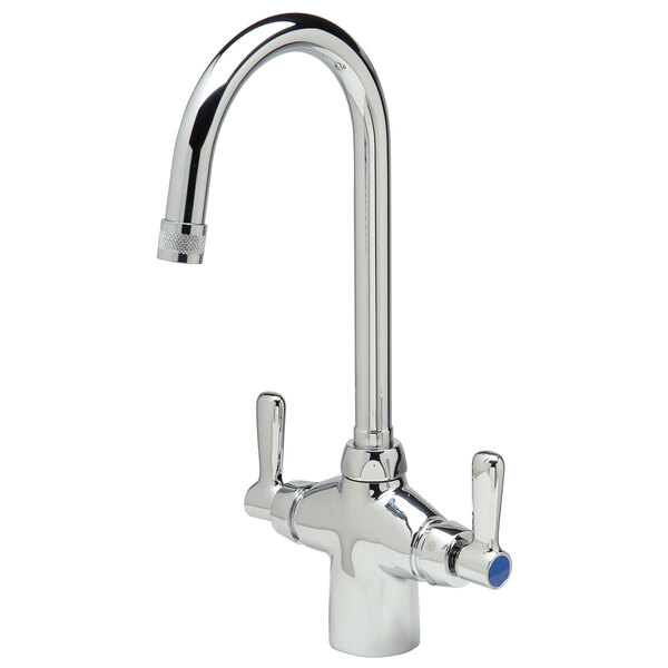 A Zurn chrome laboratory faucet with lever handles.