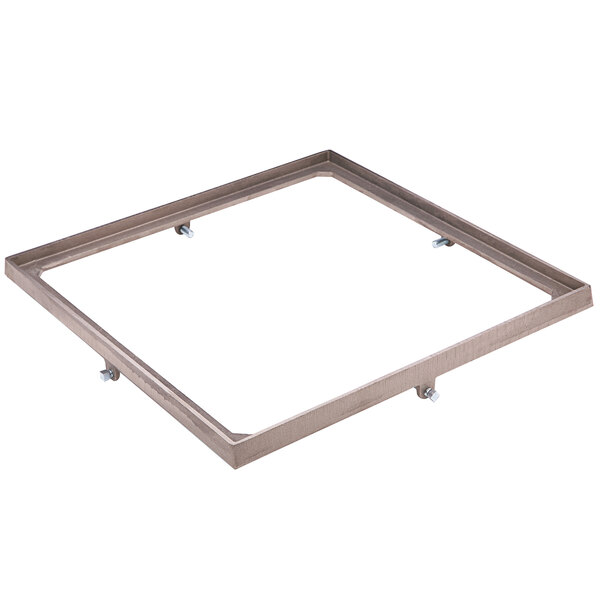 A Zurn nickel bronze square metal frame with screw holes.