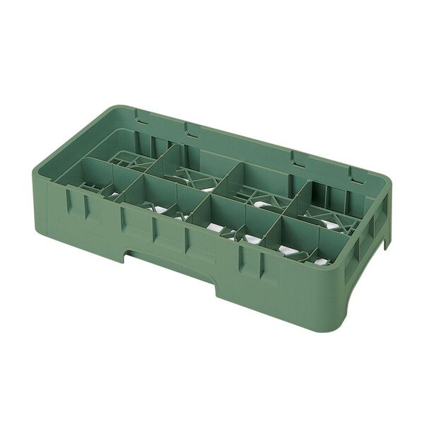 A green plastic container with 8 compartments and holes.